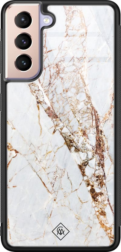 Casimoda® hoesje - Geschikt voor Samsung Galaxy S21 - Marmer Goud - Luxe Hard Case Zwart - Backcover telefoonhoesje - Goudkleurig