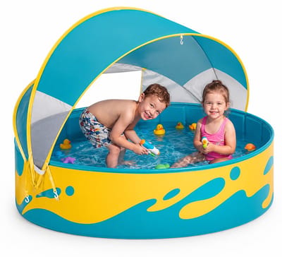 Kinderbadje met Dak - Inklapbaar Babybadje 120 cm - Kinderzwembad met Zonnescherm - Babytent en Strandtent - Opvouwbaar Zwembad voor Tuin Strand en Reizen