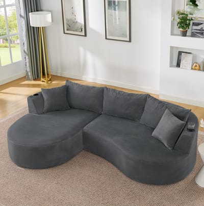 MIVRAY Hoekbank 264 x 168 x 76 cm - 3-Zits Met Linker Chaise Longue, Bekerhouders En Kussens - Voor Woonkamer, Hotel En Kantoor - Corduroy Grijs