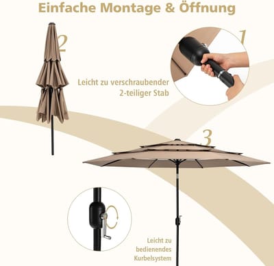 Tuinparasol Bellavero 350 cm Ø – Zonne-energie LED Parasol – UV-bescherming 50+ – Kantelbaar & Zwengel – Waterafstotend – Tuin, Balkon & Terras – Witte LED Verlichting – Afmetingen op aanvraag – Be...