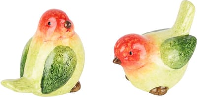 Dekoratief | Vogeltje 'Albert', groen/rood/geel, keramiek, 8x6x7cm, set van 2 stuks | A250946