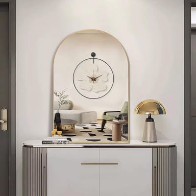 Decoratieve Gouden Wandspiegel - Halfronde Spiegel 66 x 96 cm voor Badkamer, Hal, Woonkamer, en Slaapkamer