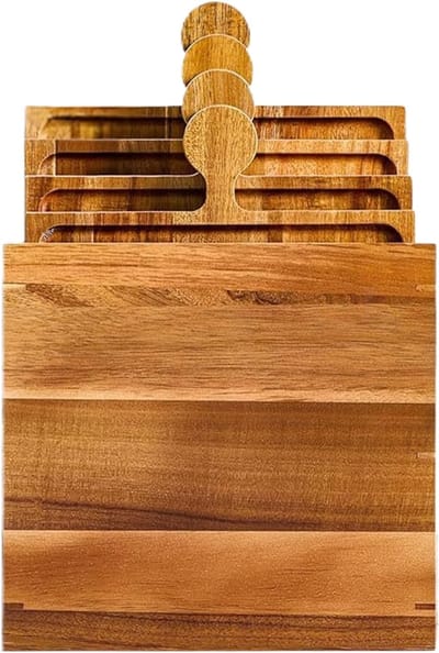 Puzzel Kaasplank - Worstplank Voorgerechtendisplay - Feestelijk Presenteren - In elkaar grijpende panelen - 4-delig - Houtkleur