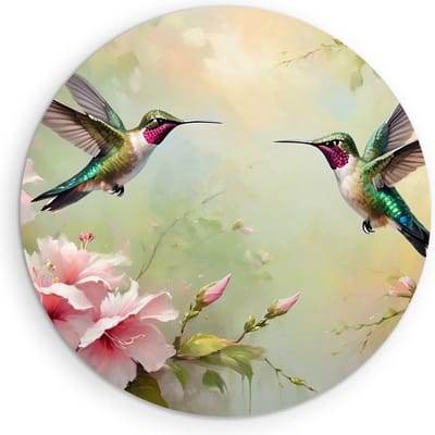 Saammp Muurcirkel Hout - Abstracte Kolibries - Dieren - Bloemen - Ø 90 - Wandcirkel - Wanddecoratie Cirkel - muurdecoratie Woonkamer - Slaapkamer decoratie - Rond Schilderij
