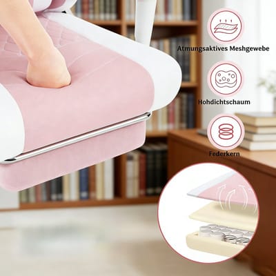 STILVORA Bureaustoel - Massagelendensteun - Ergonomisch Draaibaar - Voor Thuiswerk En Spelen - Metaal - Roze Wit