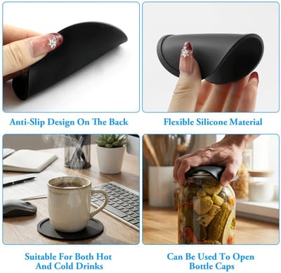 Dailygoods- Onderzetters Set van 6 - Hittebestendig - Antislip - Zwarte Siliconen - Ronde Onderzetters - Veilig voor Drankjes - Drankonderzetters