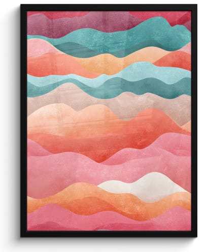 Poster in lijst - Fotolijst 60x80 cm - Posters - Golven - Kleurrijk - Abstract - Posterlijst zwart - Decoratie - Wanddecoratie woonkamer - Muurdecoratie slaapkamer