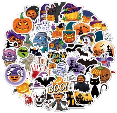 Dailygoods- Halloween-Stickers 50 Stuks - Halloween-Decoratie - Pompoen/Thema-Stickers - Herbruikbaar - Vleermuizen/Katten - Hoogwaardige Materialen - Decoratiestickers