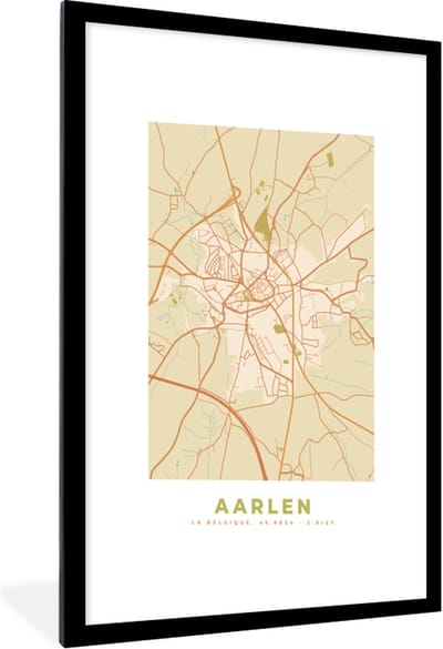 Fotolijst incl. Poster - Kaart - Stadskaart - Plattegrond - Aarlen - Vintage - 60x90 cm - Posterlijst
