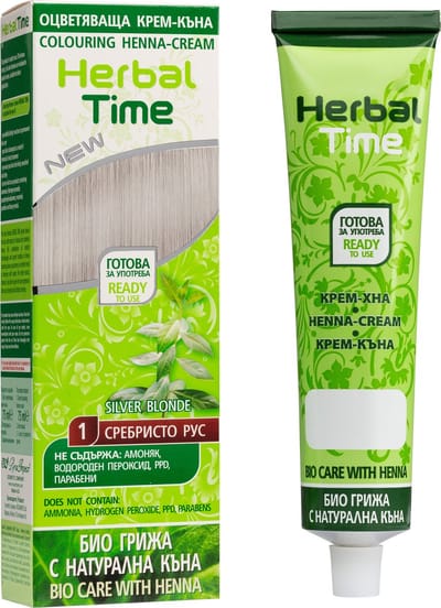 Herbal Time Henna Haarverf Silver Blond – Zilver-Blonde Semi Permanente Haarkleuring – zonder Ammoniak/Peroxide/PPD – Natuurlijke Bio Haarkleuring – 75ml