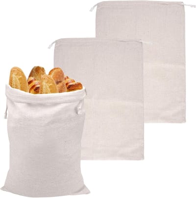 Herbruikbare Linnen Broodzakken met Koord - Set van 3, Ideaal voor Brood, Fruit en Groenten - 30 x 40 cm