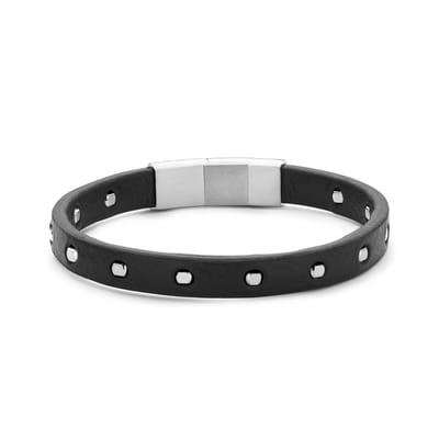 7FB-0839 – Frank 1967 – Heren Armband – Leren Armband – Zwart – Metalen Elementen – zilverkleurig – Geborsteld