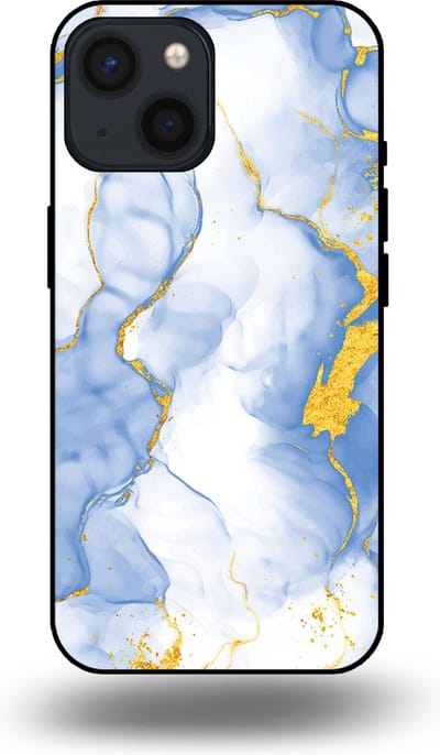 Smartphonica Telefoonhoesje Geschikt voor iPhone 13 Mini met Lichtblauw Goud Marmer Opdruk - TPU Backcover Case Lightblue Gold Marble Design geschikt voor iPhone 13 Mini
