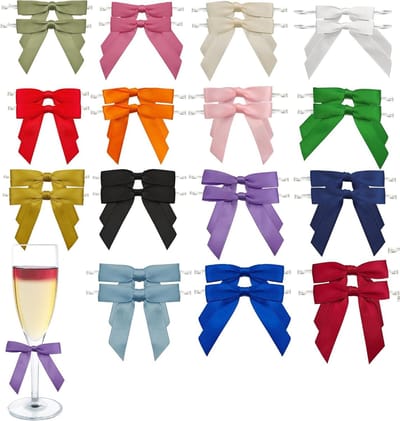 Wijnglazen decoratie set met markeerstiften en satijnen lint - 28 stuks