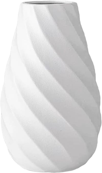 Moderne Witte Keramische Vaasje met Gestructureerd Spiraalontwerp voor Minimalistische Decoratie in Huiskamer, Kantoor of Eetkamer - 20 cm Hoog