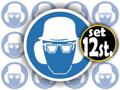 Jerma - Veiligheid Helm - Gehoor en Bril - verplicht – Sticker - Set 12 st - Ø 4.5 cm- Weerbestendig