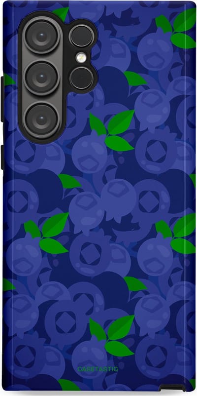 Casetastic hoesje geschikt voor Samsung Galaxy S23 Ultra - Dubbellaagse bescherming - Berrytastic Blauwe Blueberry Bessen - Fashion Case - Donkerblauw Groen