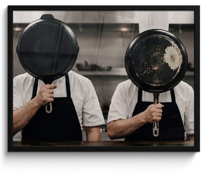 Poster in lijst - Fotolijst 80x60 cm - Posters - Koks - Koekenpannen - Keuken - Posterlijst zwart - Decoratie - Wanddecoratie woonkamer - Muurdecoratie slaapkamer