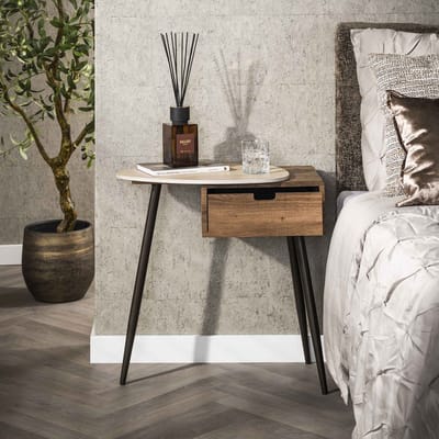 PS-Collection Nachtkastje Travino Links - Beige - Keramiekblad - nachtkastje, nachtkastjes, nachtkastjes industrieel, nachtkastjes modern, nachtkastje zwevend