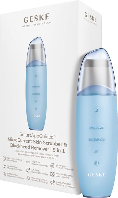 GESKE | SmartAppGuided™ MicroCurrent Skin Scrubber & Blackhead Remover | 9 in 1 | Tools huidverzorging | Gezichtsreiniging | Anti-aging en reiniging | Professionele facelift | Mee-eter verwijderaar