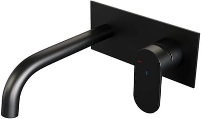 Brauer Black Edition Inbouw Wastafelmengkraan met Gebogen Uitloop en Afdekplaat Model C1 Mat Zwart