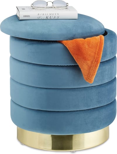 opbergpoef - met opbergruimte - velvet - 43,5 x 39 cm - rond - met deksel - fluweel