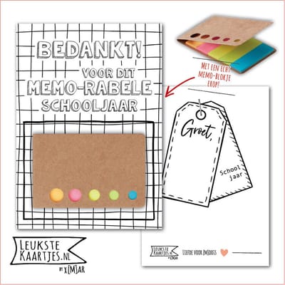 Kaartkadootje -> Memo-blokje - Schooljaar - No:01 (Bedankt voor Memorabele schooljaar - Zwart/wit ruit) - LeuksteKaartjes.nl by xMar