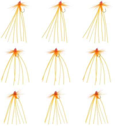 Dailygoods- Kunstaas Set 9x Oranje/Rode Kraal Octopus Fly - Haak Maat 10/12/14 - Geschikt voor Forel Vissen - Sterke Corrosiebestendigheid - Lange Levensduur - Vliegvisaas