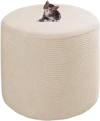 Ottomanhoes Rond Klein - Pouf Cover Voetenbank - Meubels Beschermen - Met Elastische Zoom - 38x43cm - A4