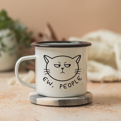 Creasowl® Ew, People Enamel Mok - Kattenmok - Grappige Kattenprint - Geschikt voor Koffie en Thee - Duurzaam en Milieuvriendelijk