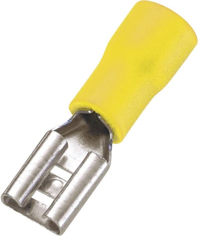 TRU COMPONENTS 1572133 Platte stekker (female) Insteekbreedte: 6.4 mm Insteekdikte: 0.8 mm 180 ° Deels geïsoleerd Geel