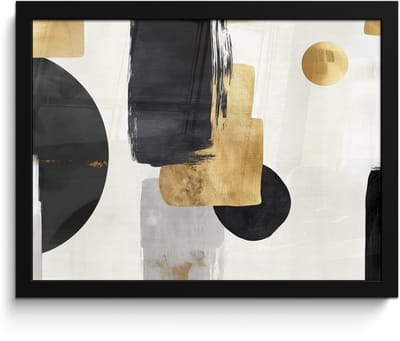 Poster in lijst - Fotolijst 40x30 cm - Posters - Goud - Rechthoeken - Cirkels - Abstract - Posterlijst zwart - Decoratie - Wanddecoratie woonkamer - Muurdecoratie slaapkamer