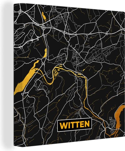 Canvas Schilderij Witten - Goud - Stadskaart - Plattegrond - Kaart - Duitsland - 20x20 cm - Wanddecoratie
