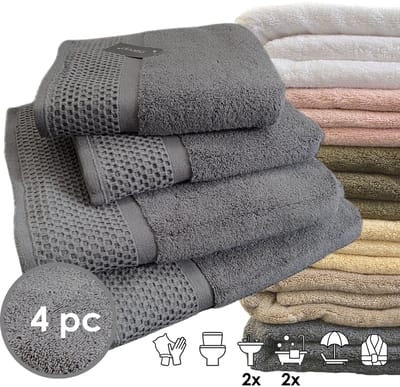 iSleep Deluxe Badtextiel - Voordeelset (4 delig) - 2x Handdoek 60x110 cm - 2x Badlaken 70x140 cm - Antraciet