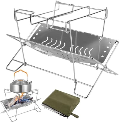 Vuurkorf standaard - Buitenhaard houder - Kampvuur organiseren - Snel inklapbaar - 38 x 273 x 38 mm - Zilverkleurig