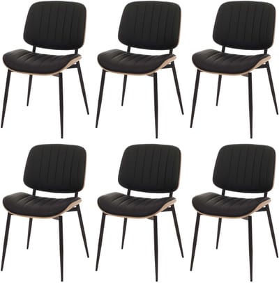 Set van 6 eetkamerstoelen MCW-O44, keukenstoel, gebogen hout, kunstleer, Öko-Tex MVG ~ naturel, wit