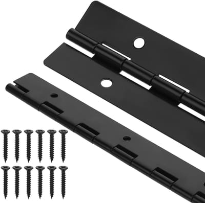 Dailygoods - 2 stuks 20 cm zware pianoscharnieren zwart doorlopende scharnieren 0,5 cm dikte/3,8 cm open metaal gecoate scharnieren met 8 voorgeboorde gaten en 12 schroeven voor het bevestigen van zware vouwkast