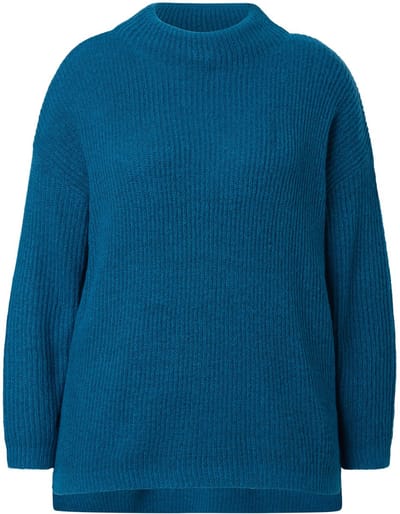 Ulla Popken - Dames - Coltrui geribbeld breisel oversized lange mouwen - Petrolblauw - Maat 54+