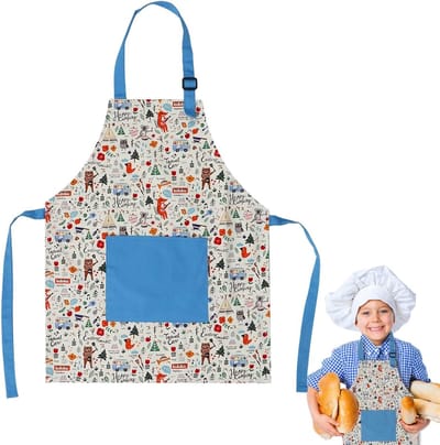 Dailygoods- Kinderschort met zak - Verstelbare nekbanden - Katoenen schort - Geschikt voor schilderen/koken - Afmetingen 50 x 40 cm - 100% gloednieuw - Keukenschort