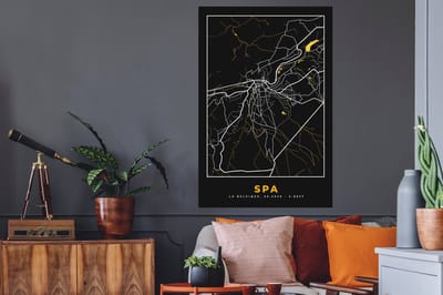 Muurstickers - Sticker Folie - Spa - Kaart - Stadskaart - Goud - Plattegrond - 80x120 cm - Plakfolie - Muurstickers Kinderkamer - Zelfklevend Behang - Zelfklevend behangpapier - Stickerfolie