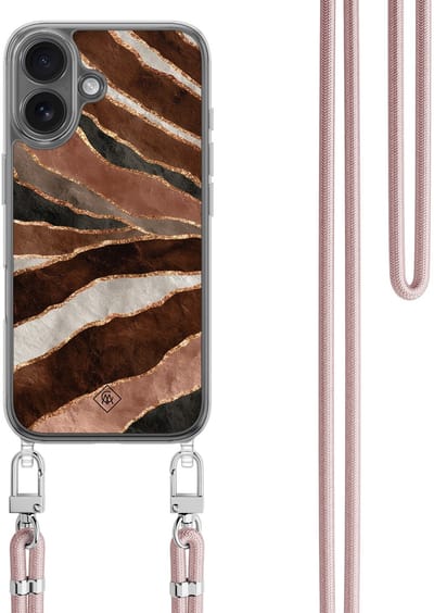 Casimoda® hoesje met rosegoud koord - Geschikt voor iPhone 17 - Earth Agate - Afneembaar koord - TPU/polycarbonaat - Multi