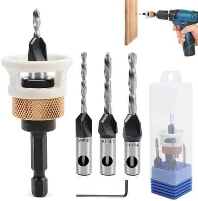 5-delige verzinkboorset, 82° verzinkboor, verstelbare diepte-instelling, carbide, hex shank voor hout en kunststof, perfect voor precisiewerk