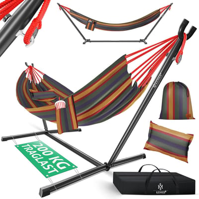 Dubbele Hangmat - Relaxstoel Ligbed - Buiten Ontspannen - Stabiel Stalen Frame - 200 kg Belastbaar - Kleurrijk