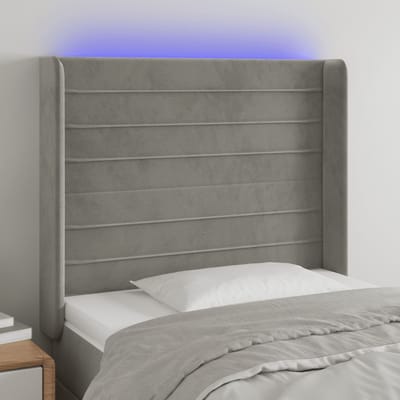 vidaXL - Hoofdbord - LED - 93x16x118/128 - cm - fluweel - lichtgrijs