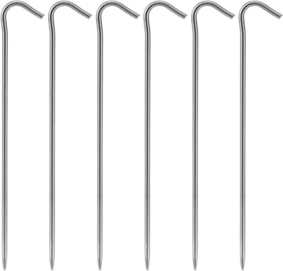 Tentnagels Set van 6 - Corrosiebestendig - Lichtgewicht - Verankeringstenten - Schuilplaatsen - Luifels - Haakontwerp - 169mm - 3mm Diameter - 8g per Stuk - Kampeeruitrusting