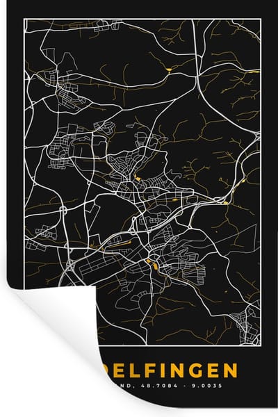 Muurstickers - Sticker Folie - Duitsland – Black and Gold – Sindelfingen – Stadskaart – Kaart – Plattegrond - 20x30 cm - Plakfolie - Muurstickers Kinderkamer - Zelfklevend Behang - Zelfklevend behangpapier - Stickerfolie