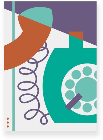 Poster 20x30 cm - Retro Telefoon - Bruin - Turquoise - Paars - Abstract - Vintage - Muurdecoratie - Wanddecoratie