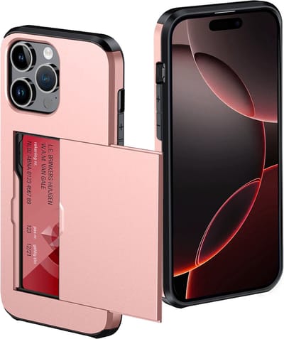 Hoes Geschikt voor iPhone 16 Pro Hoesje Pasjeshouder Hard Cover Shock Proof Hard Case Hoes Met Kaarthouder - Rosé goud