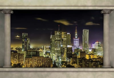 Fotobehang Warsaw City Skyline Window View | XL - 208cm x 146cm | 130g/m2 Vlies