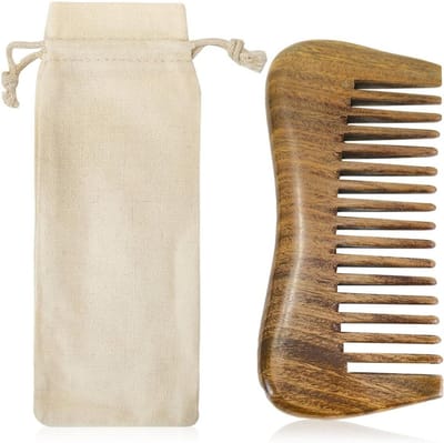 Natuurlijke Sandelhouten Kam van 12 cm voor Mannen en Vrouwen, Massagekam met Katoenen Tas, Ideaal voor Fitness en Handtassen